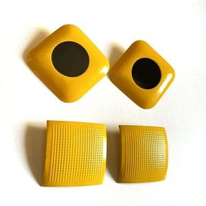 1980s Vintage Square Yellow Metal Clip On Earrings Lot of 2 Pairs